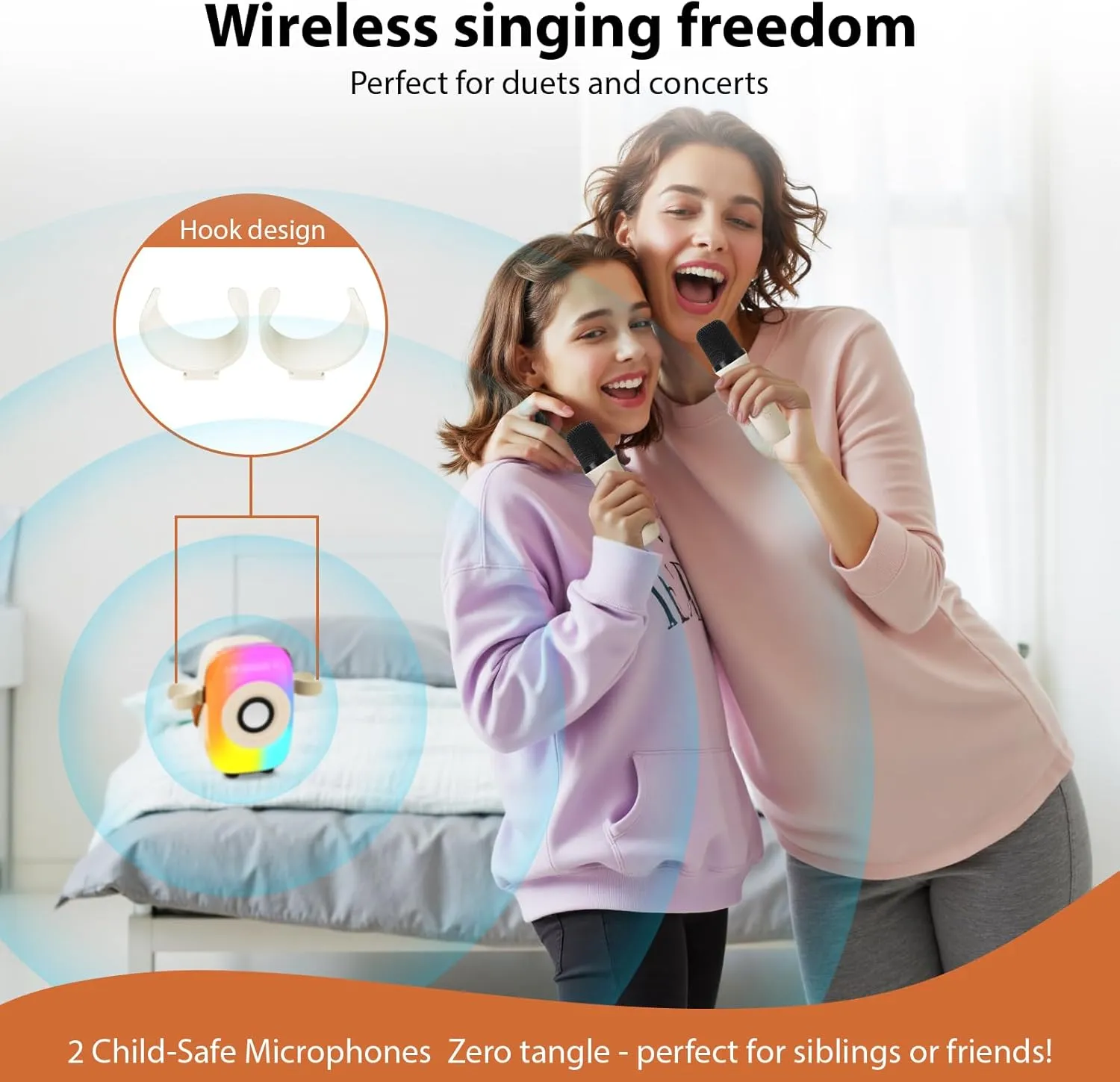 Party (Beige) Mini Karaoke Machine for Kids$ Bluetooth Mini Portable Karaoke Machine$ with 2 Wireless Microphone and Speaker$ Toys for transcribe immutable All Smartphones$ Birthday$ Family$ Home 