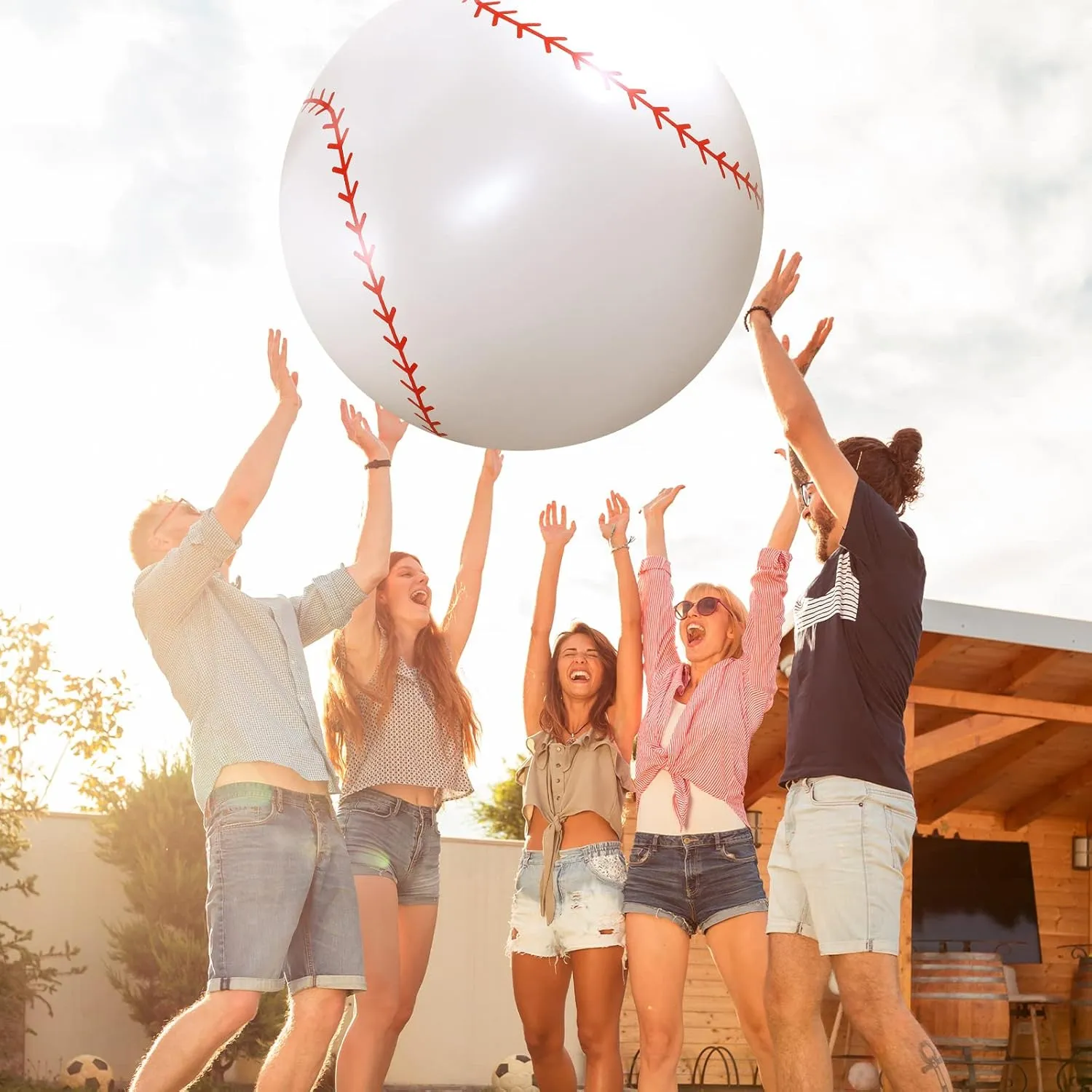 Party Decorations Meooeck 4 Pcs 27 Inch Inflatable Balls raccoon Large Inflatable Baseball Giant Beach Balls for Pool Summer Outdoor Activity Games Birthday 