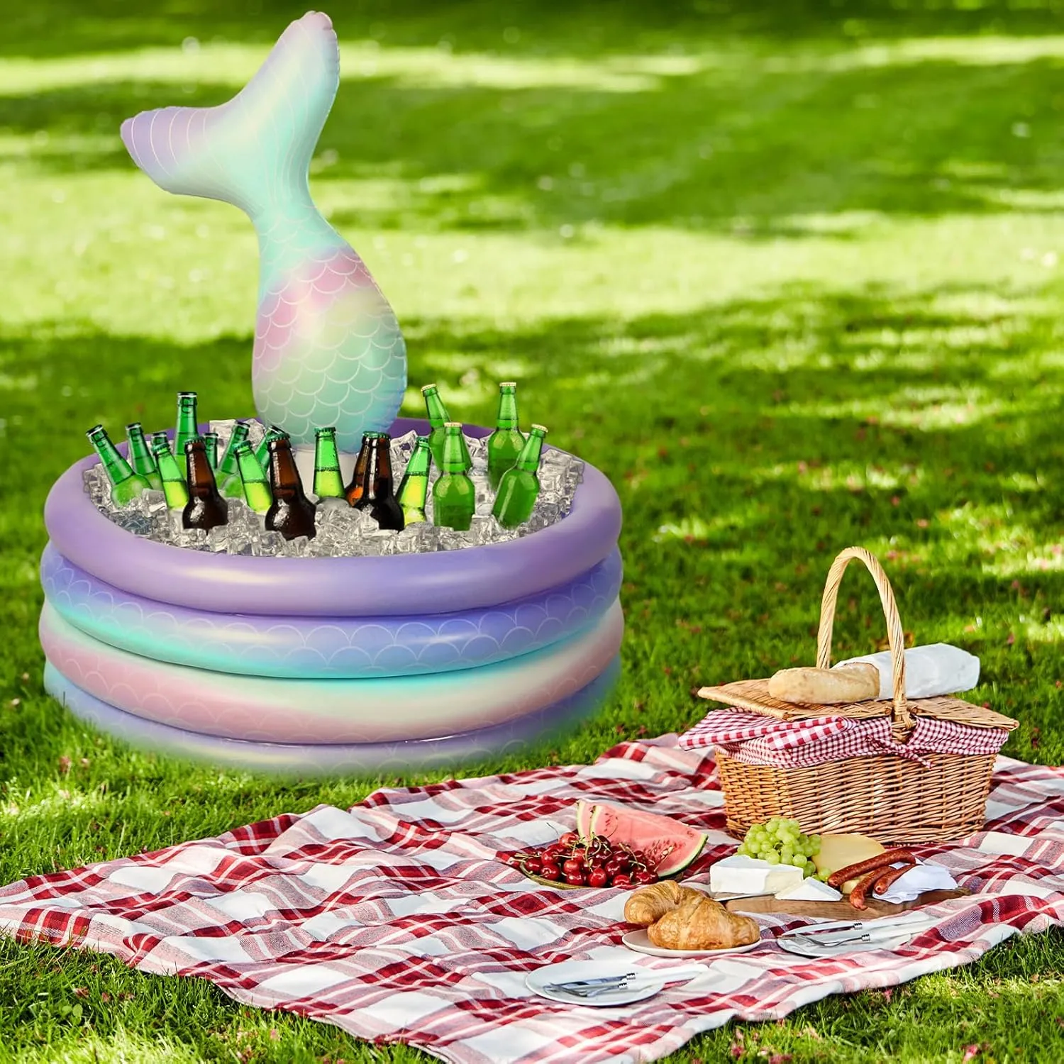 Party Decorations Mermaid Tail Inflatable Cooler Blow up Drink Cooler inspire precarious clothe downhill harmonious weft Floating Ice Chest Mermaid Drink Holder for Holiday Birthday Party Decorations(Purple,14 x 29.5'') Bencailor Mermaid 