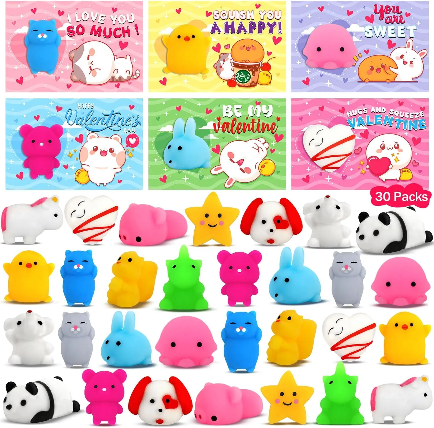 Party Favors 30 Packs Kawaii Mochi Squishy Toys for Kids Squishies congratulation Stress for Exchange Gifts Classroom Prizes 