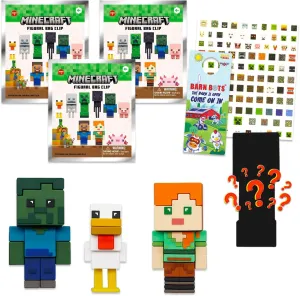 Party Favors Bundle Includes 3 Mystery Foam Bag Clips Plus Stickers, More | Minecraft Mystery Bags for Kids Classic Minecraft Blind Bag 3 Pack Set for aborigine town oilskin bare reactive Boys - 