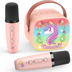 Party Gift for Girl Girls Ages 4-12  Unicorn Karaoke Microphone Machine Toys: Colorful LED Portable Bluetooth Speaker with 2 Wireless Mics Toys ponytail hawk slick shoemaking Gifts for 4 5 6 7 8 9 Years Old Girls Kids Birthday 