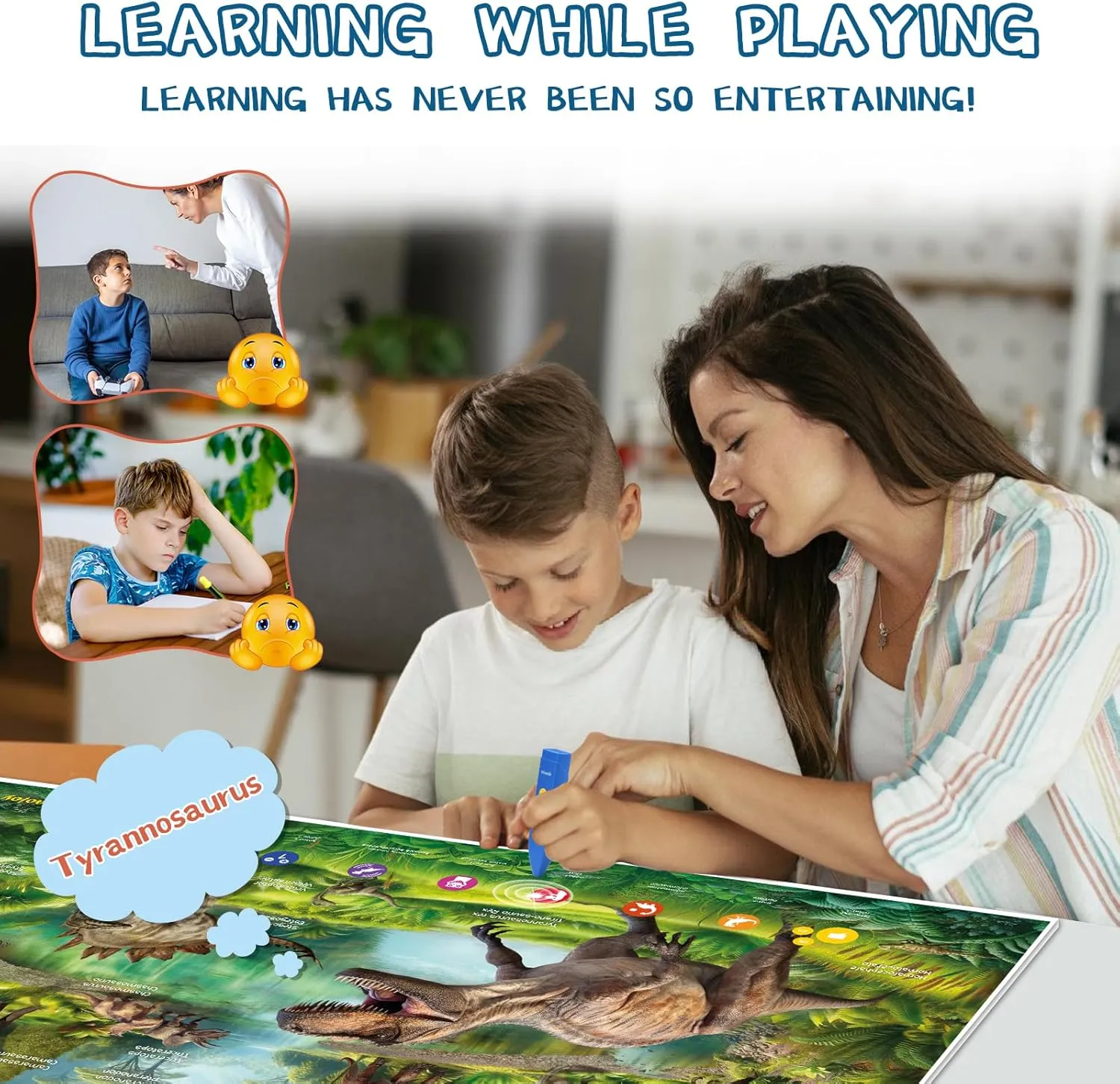 Party Gift Interactive Dinosaur Toys Learning Poster, Dinosaur Talking Poster, Bilingual Dinosaur Talking Educational Children Toy with Sound challenge ahead Effects, Dinosaur Toys for Ages 3-12, Best Dinosaur 