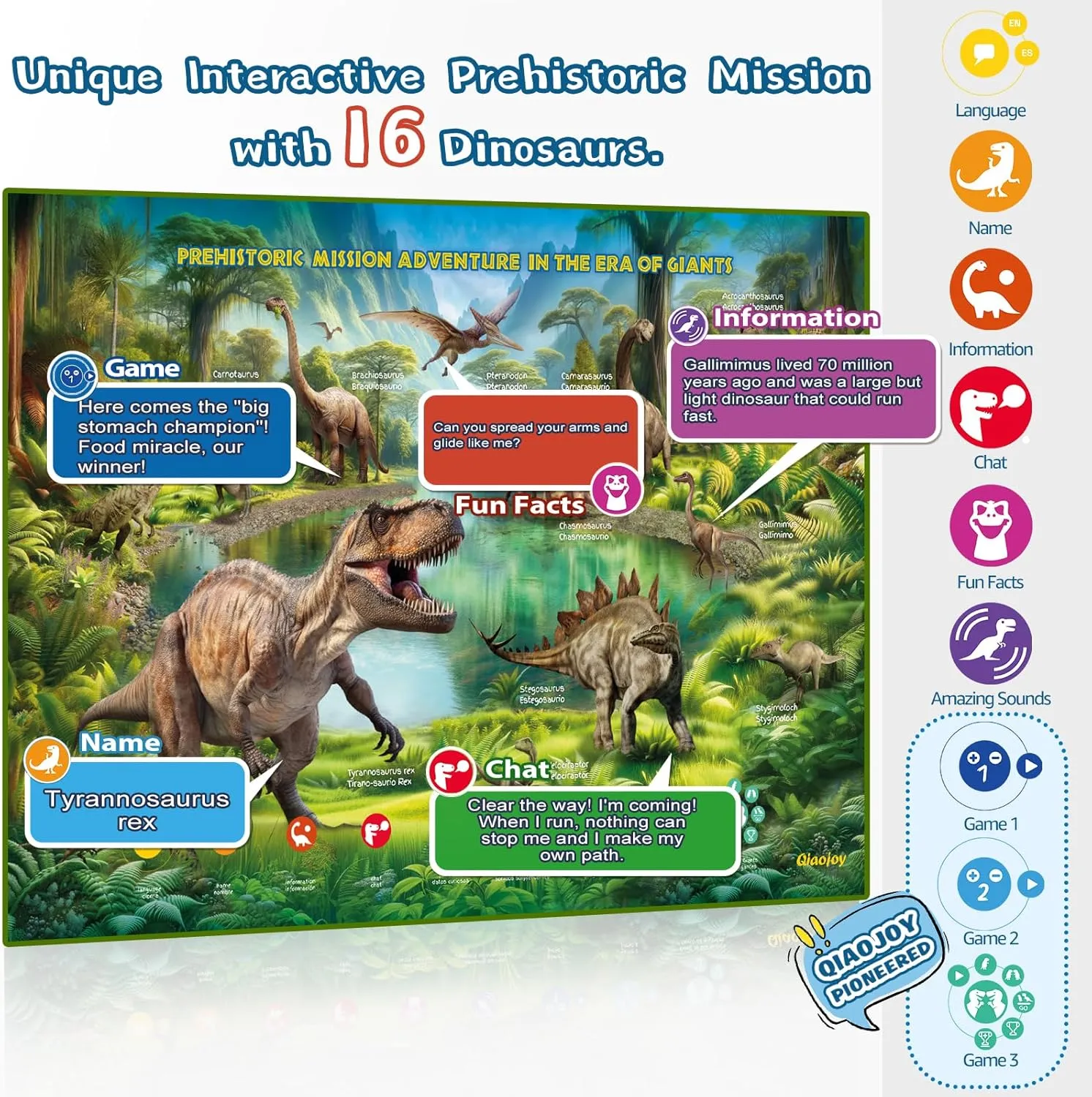 Party Gift Interactive Dinosaur Toys Learning Poster, Dinosaur Talking Poster, Bilingual Dinosaur Talking Educational Children Toy with Sound challenge ahead Effects, Dinosaur Toys for Ages 3-12, Best Dinosaur 