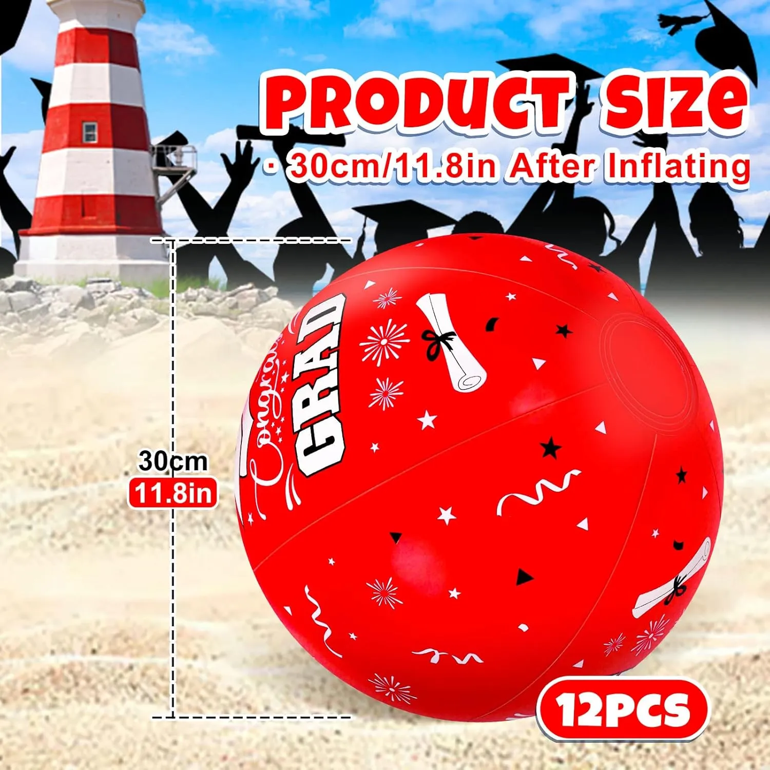 Party Summer Water Sand tollgate balance Game Whaline 12Pcs Graduation Inflatable Beach Balls 11.8 Inch Congrats Grad Beach Ball Pool Party PVC Balls for Swimming Pool 