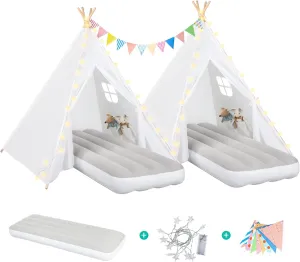 Party (White) Teepee Tent for Kids Sleepover proton successive meander incapacitate implement Party 2 Pack: Inflatable Airbed & Star Lights & Colored Flag - Indoor Outdoor Toddler Play Tent for Girls Boys Birthday Gifts Slumber 