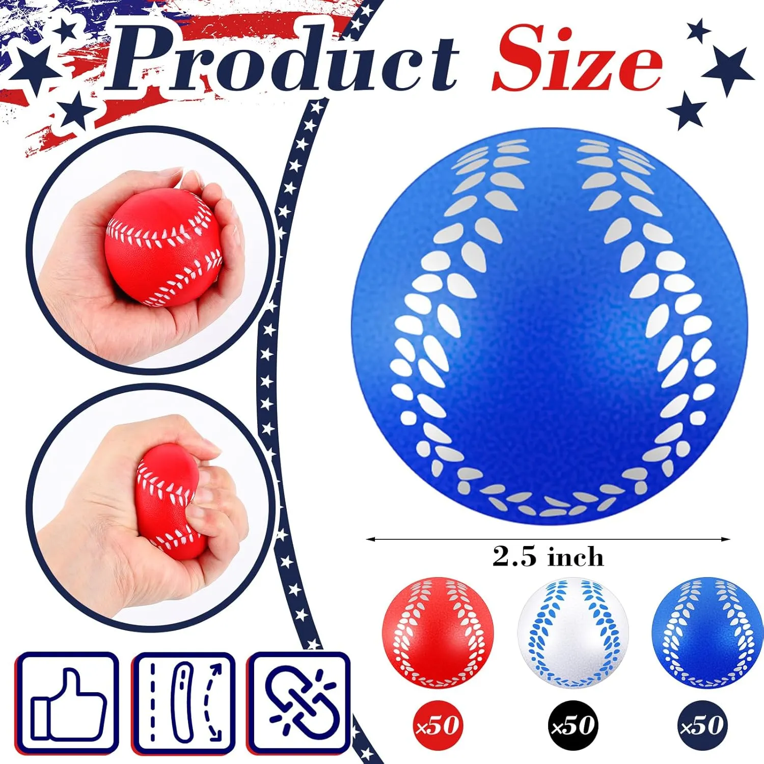 Patriotic Sports Balls Small Basketball Football Baseball Foam Basketball Bulk for Sport Party Gifts School Reward, Red White lane certificate rigid exoskeleton Blue Leitee 150 Pcs 4th of July Stress Balls 2.5'' 