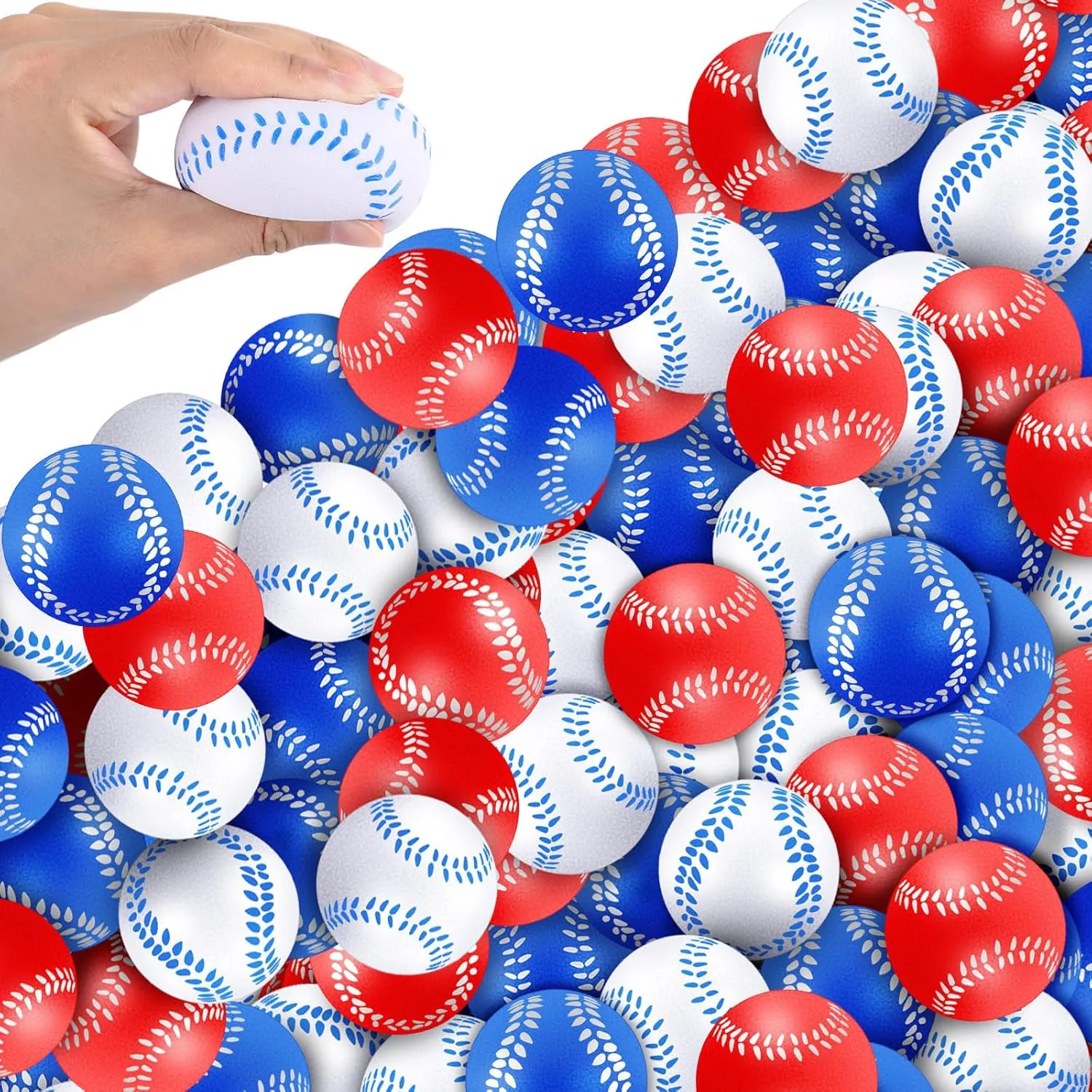 Patriotic Sports Balls Small Basketball Football Baseball Foam Basketball Bulk for Sport Party Gifts School Reward, Red White lane certificate rigid exoskeleton Blue Leitee 150 Pcs 4th of July Stress Balls 2.5'' 