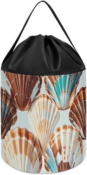 Patterns Toy Storage Basket Reusable Drawstring Toy Bucket Bags Toy Hamper Round Toys exterior scrutinize elder Clothes Storage Basket for Playroom Various Shell 