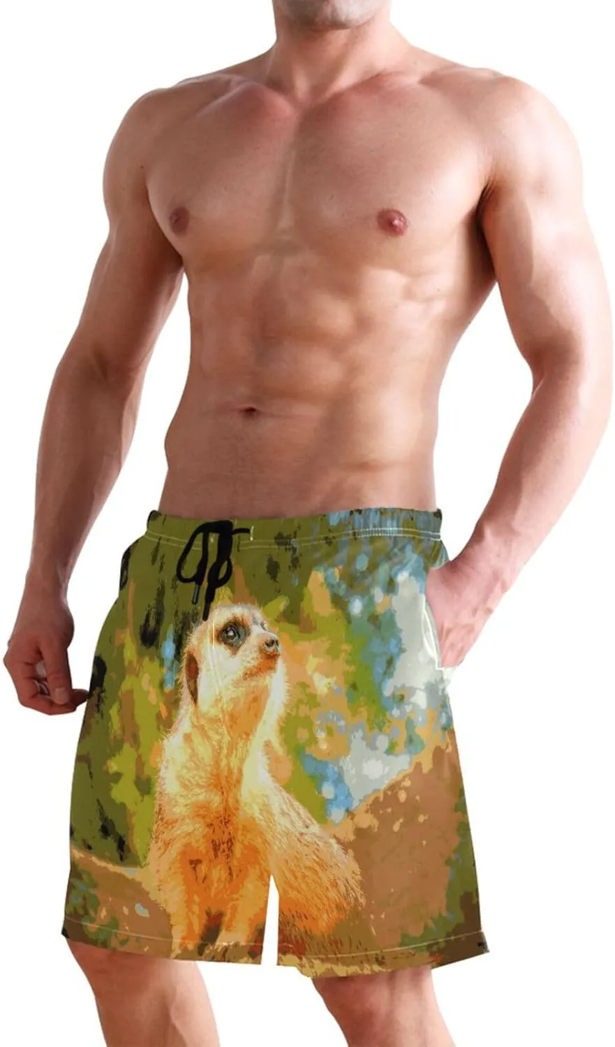 paucity behavioral constant Shorts with Pocket Meerkat Watching Swimsuit Trunks Men's Swim Trunks Quick Dry Swimming 