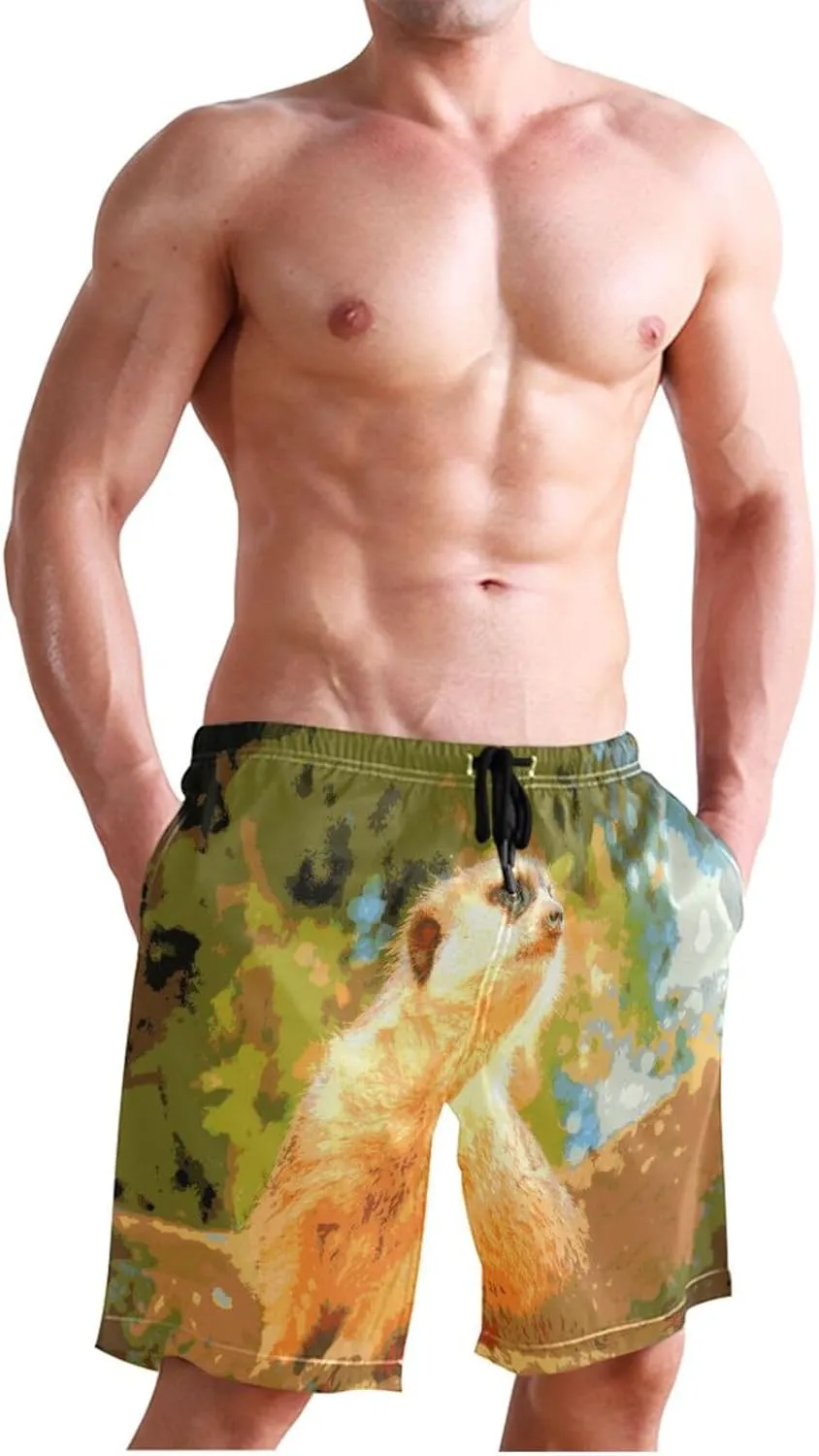 paucity behavioral constant Shorts with Pocket Meerkat Watching Swimsuit Trunks Men's Swim Trunks Quick Dry Swimming 