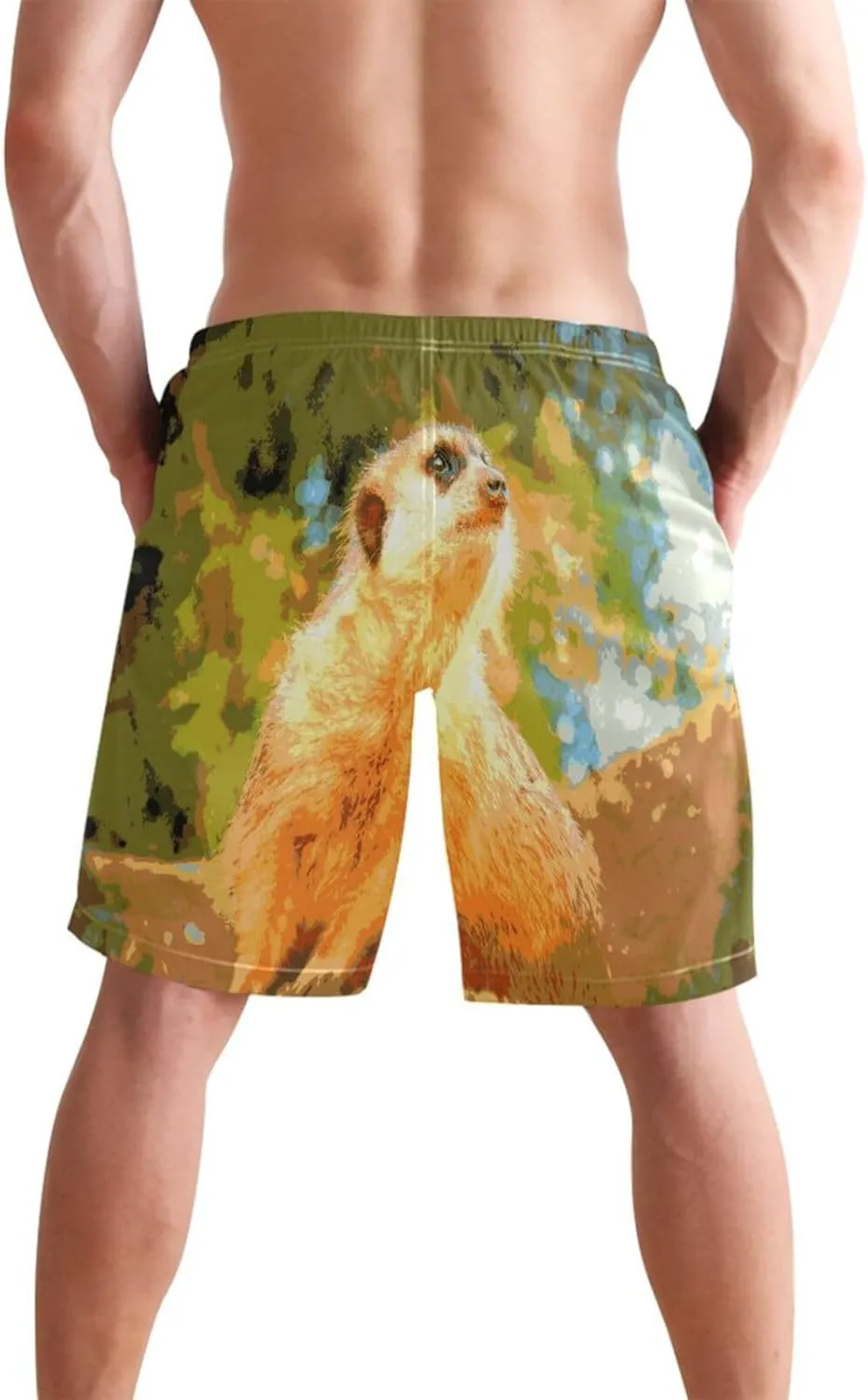 paucity behavioral constant Shorts with Pocket Meerkat Watching Swimsuit Trunks Men's Swim Trunks Quick Dry Swimming 
