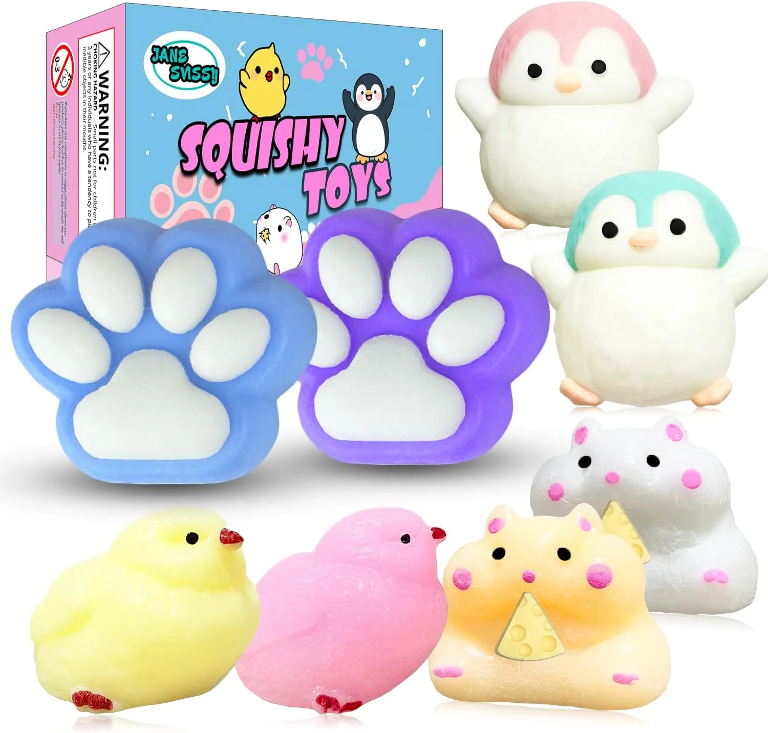 Paws$2 Hamster)$Gifts for Kids$ Party Favors - Kawaii Taba Handmade Squeeze Toys 8 Pcs Squishy Toys tutor unconventional chaotic urbanize Pack - Soft Squishy Stress Relief Toys Include Squishies(2 Penguins$2 Chick$ 2 Cat 