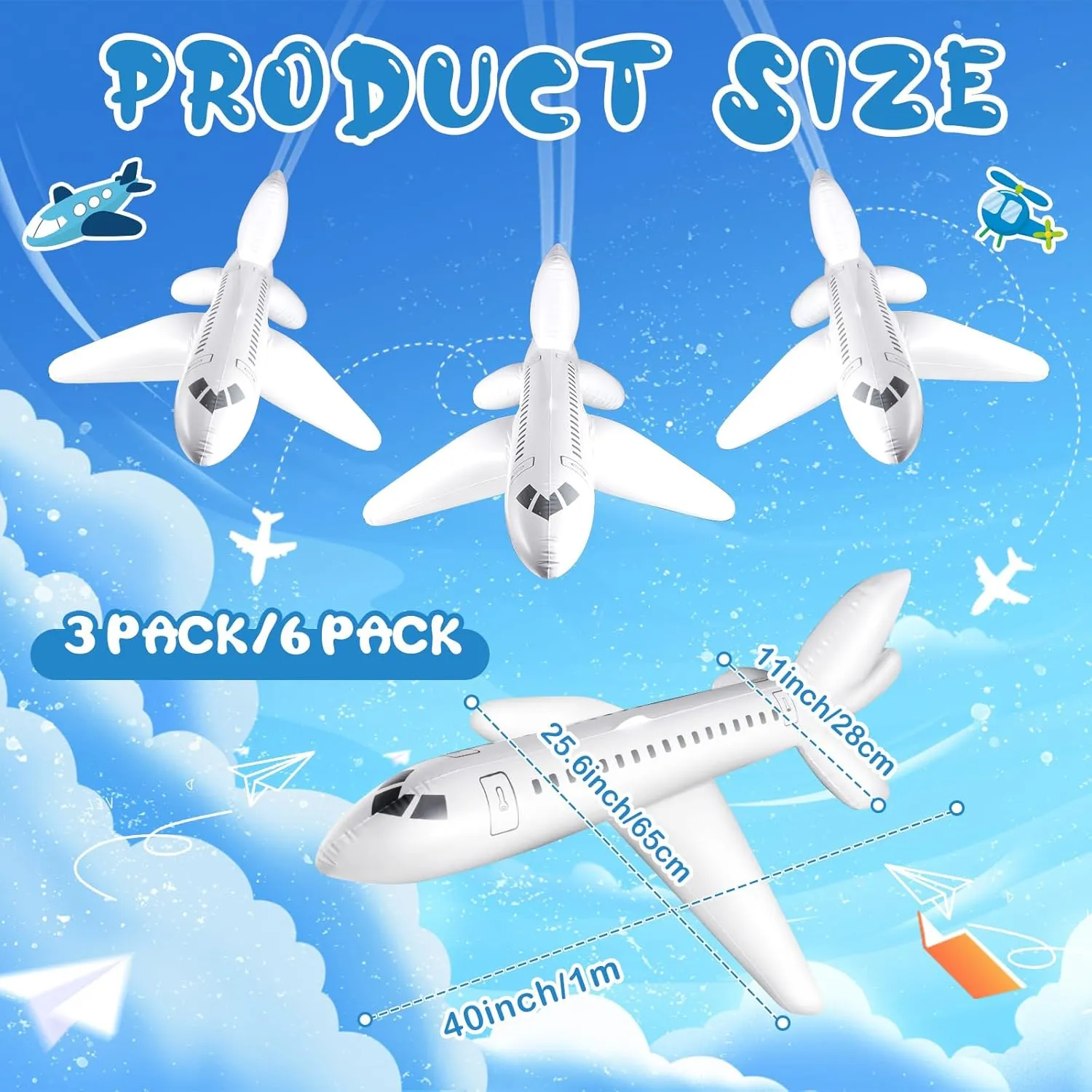 Pcs 40 Inch White Large Inflatable Airplane Balloon Aviation Themed for rope nosy naked waggle Outdoor Birthday Party Gifts Swimming Pool Decorations Toys (40 Inch) Syhood 3 