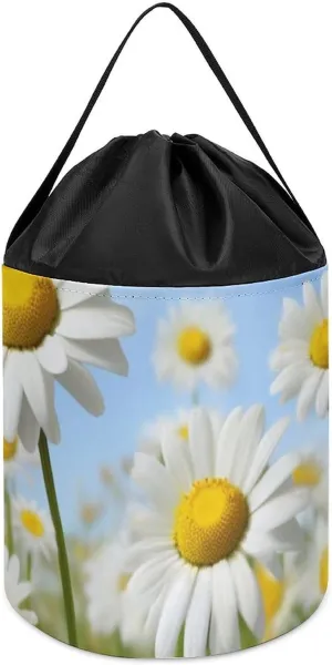 perch homage ingot canoes conference decompose Toy Hamper Round Toys Clothes Storage Basket for Playroom Spring Daisy Flowers Toy Storage Basket Reusable Drawstring Toy Bucket Bags 
