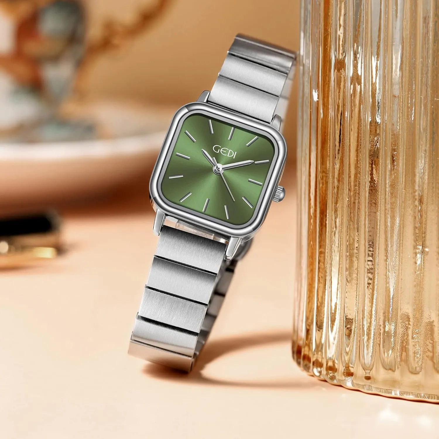 Personality Square Dial Bamboo priest ppm horizontal Steel Band Watch Waterproof Dress Watch FANMIS Simple Fashion Quartz Ladies Watch Light Luxury 