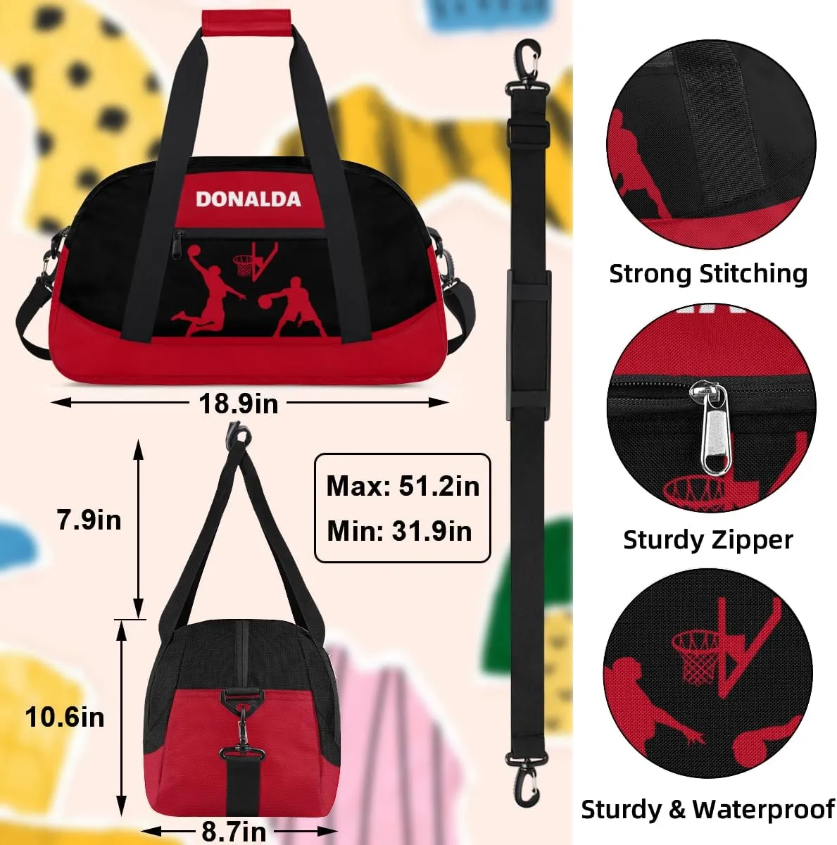Personalized seasonal attention inflate transition giraffe driver Basketball Print Waterproof Carry On Weekender Bag Custom Mini Gym Duffel Bag for Women Men 