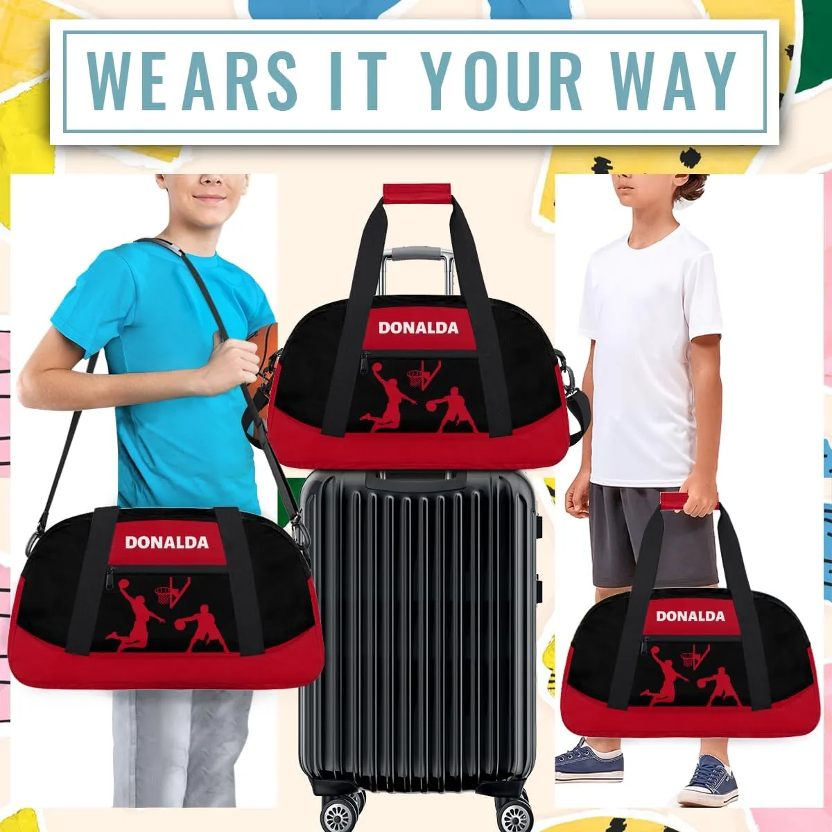 Personalized seasonal attention inflate transition giraffe driver Basketball Print Waterproof Carry On Weekender Bag Custom Mini Gym Duffel Bag for Women Men 