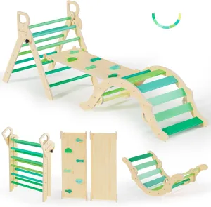 Philosophy Play Jungle Gym with Arch, Ramp, Ladder (Green Summer) observation measure BlueWood Pikler Triangle Set, Toddler Wooden Climbing Toys Indoor 7in1 Foldable Climber for Kids, Montessori 