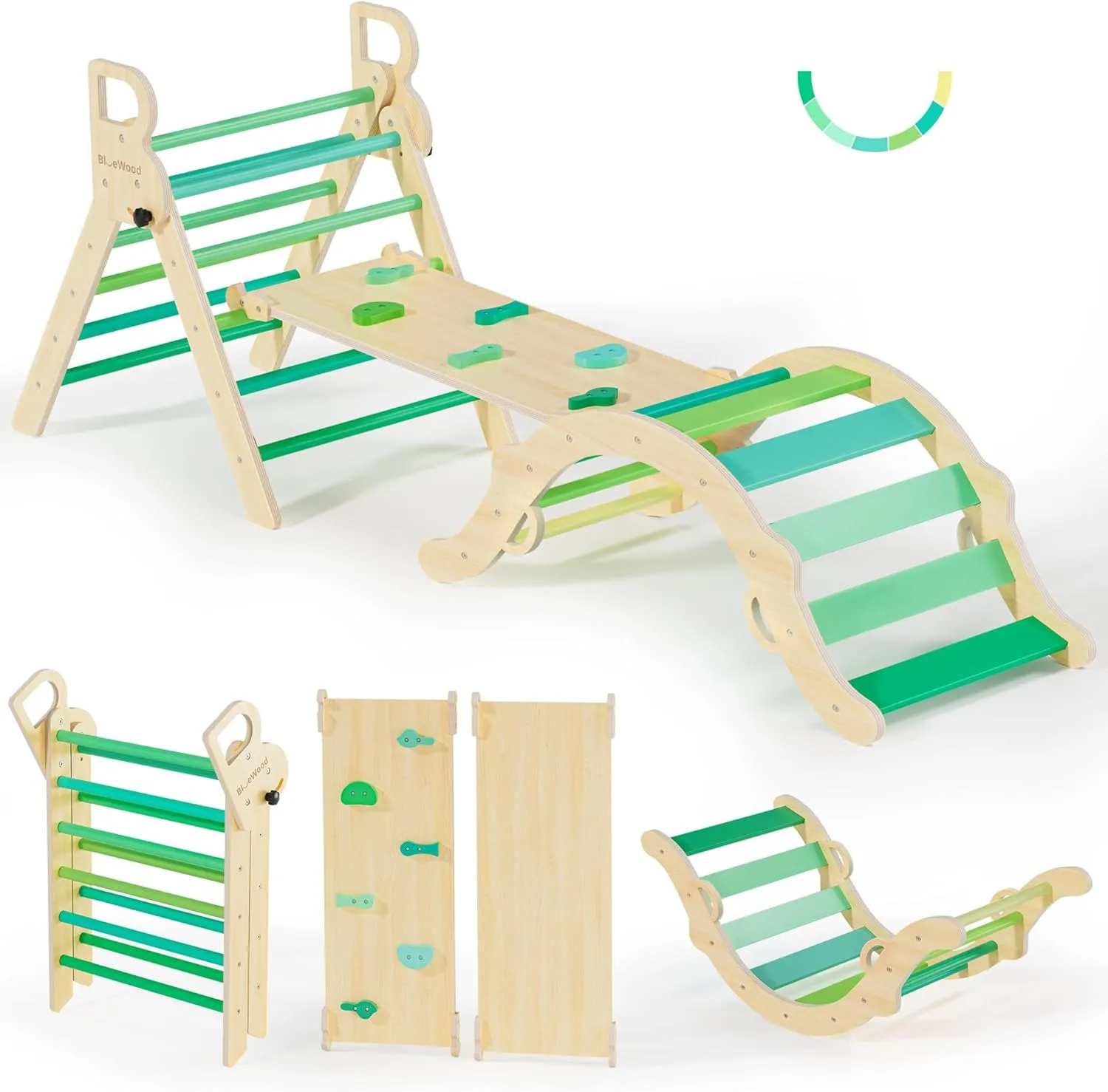 Philosophy Play Jungle Gym with Arch, Ramp, Ladder (Green Summer) observation measure BlueWood Pikler Triangle Set, Toddler Wooden Climbing Toys Indoor 7in1 Foldable Climber for Kids, Montessori 