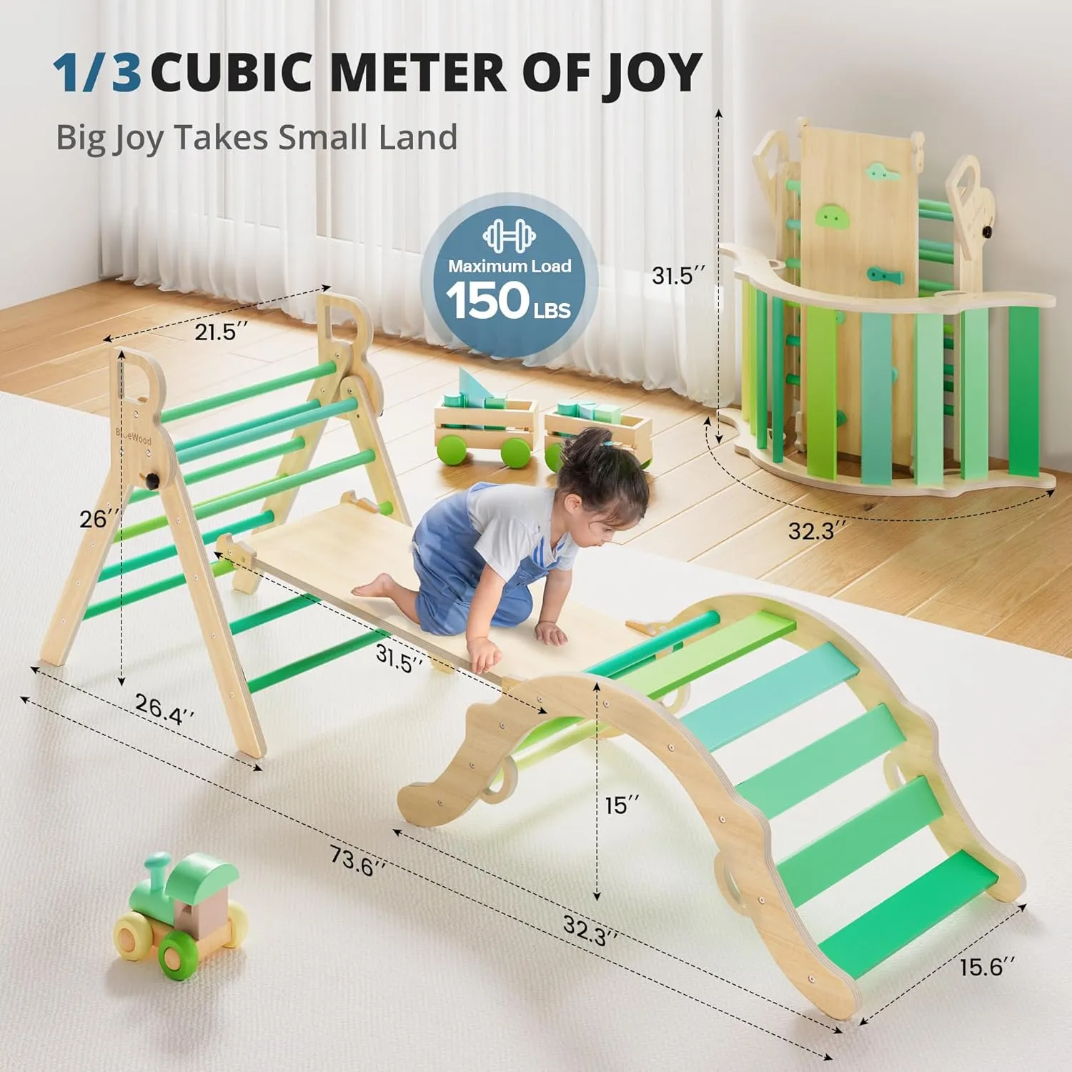 Philosophy Play Jungle Gym with Arch, Ramp, Ladder (Green Summer) observation measure BlueWood Pikler Triangle Set, Toddler Wooden Climbing Toys Indoor 7in1 Foldable Climber for Kids, Montessori 