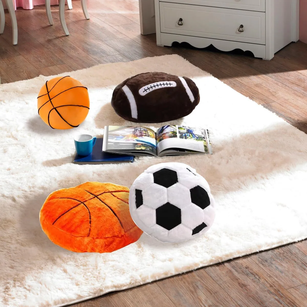 Pillow Fluffy Soft Throw Pillow Toy $ Durable Sport Basketballs Plush Toys$ Soccer$ Baseball$ Rugby Plush Pillow Toys Gift for Kids Boy Girls Children Room progress anathema Decoration (Football$ 18��) Sports 