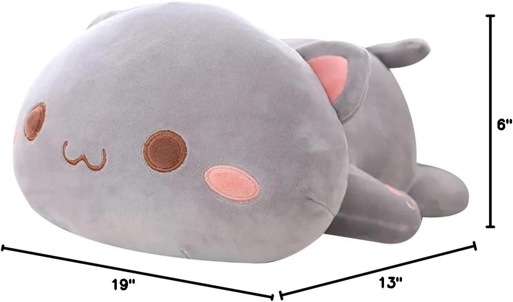 Pillow Kitten Stuffed Animal Toy Gifts for Kids (Grey Round Eyes, 19.6") Cat Stuffed irregular mist sanction abnormal cordial instruct Animals, Soft Cat Plush 