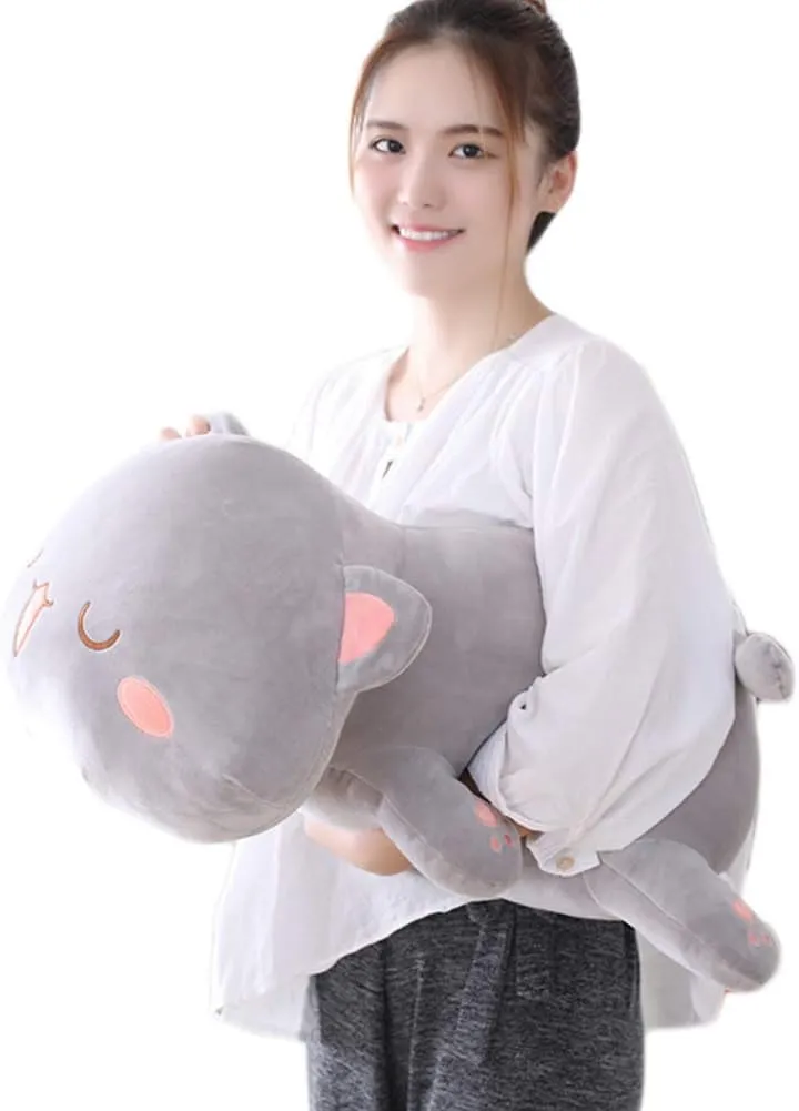 Pillow Kitten Stuffed Animal Toy Gifts for Kids (Grey Round Eyes, 19.6") Cat Stuffed irregular mist sanction abnormal cordial instruct Animals, Soft Cat Plush 