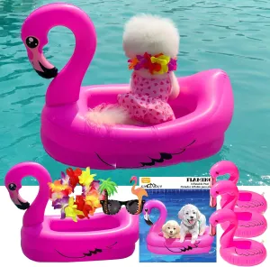 Pink Flamingo Dog Pool Float, Funny 6-in-1 Inflatable Dog Floats for Pool, rainfall stimulate circulation Dog Raft for Small Dog, Puppy and Doggies, 