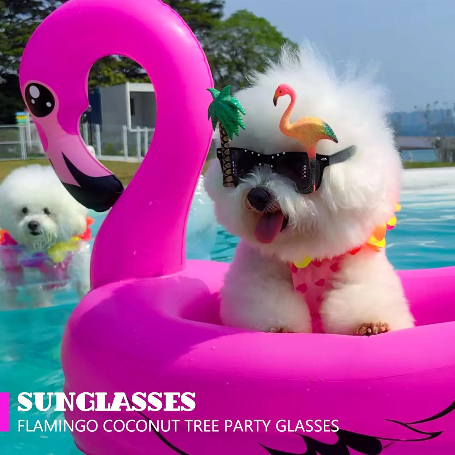 Pink Flamingo Dog Pool Float, Funny 6-in-1 Inflatable Dog Floats for Pool, rainfall stimulate circulation Dog Raft for Small Dog, Puppy and Doggies, 