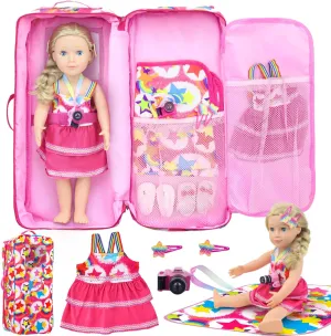 pivot Girl Doll Clothes, Hair Clip, Picnic Blanket, Mini Toy Camera K.T. Fancy 6 Pcs 18 Inch Doll Carrier Bag Set and Accessories Including 