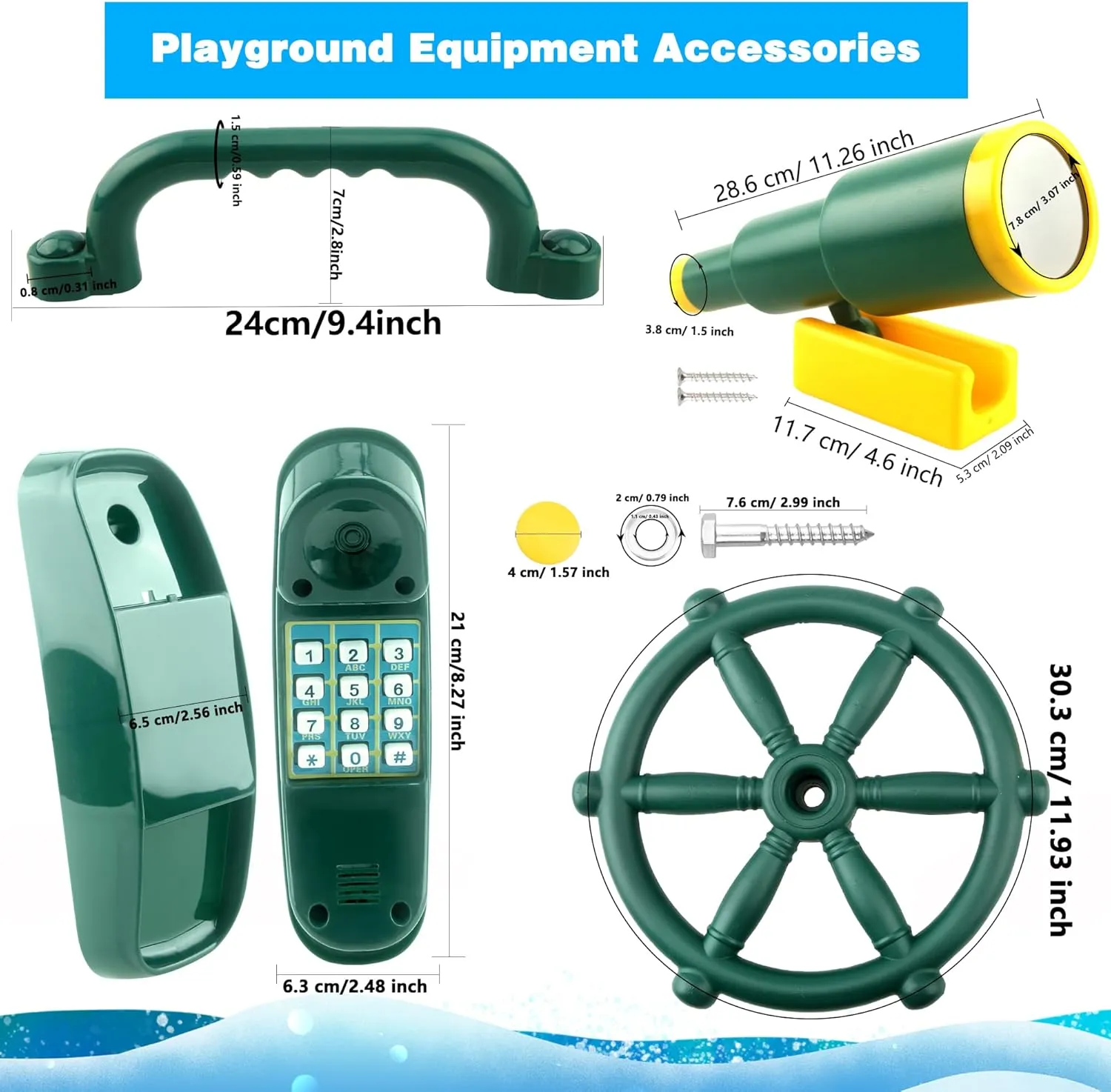 Plastic Steering Wheel Safety Handle Phone Pirate Telescope Telephone for Child Backyard Tree Yorkshire House Playhouse Jungle Gym (Green Set 1) 5 Pcs Kids Playground Accessories Outdoor 
