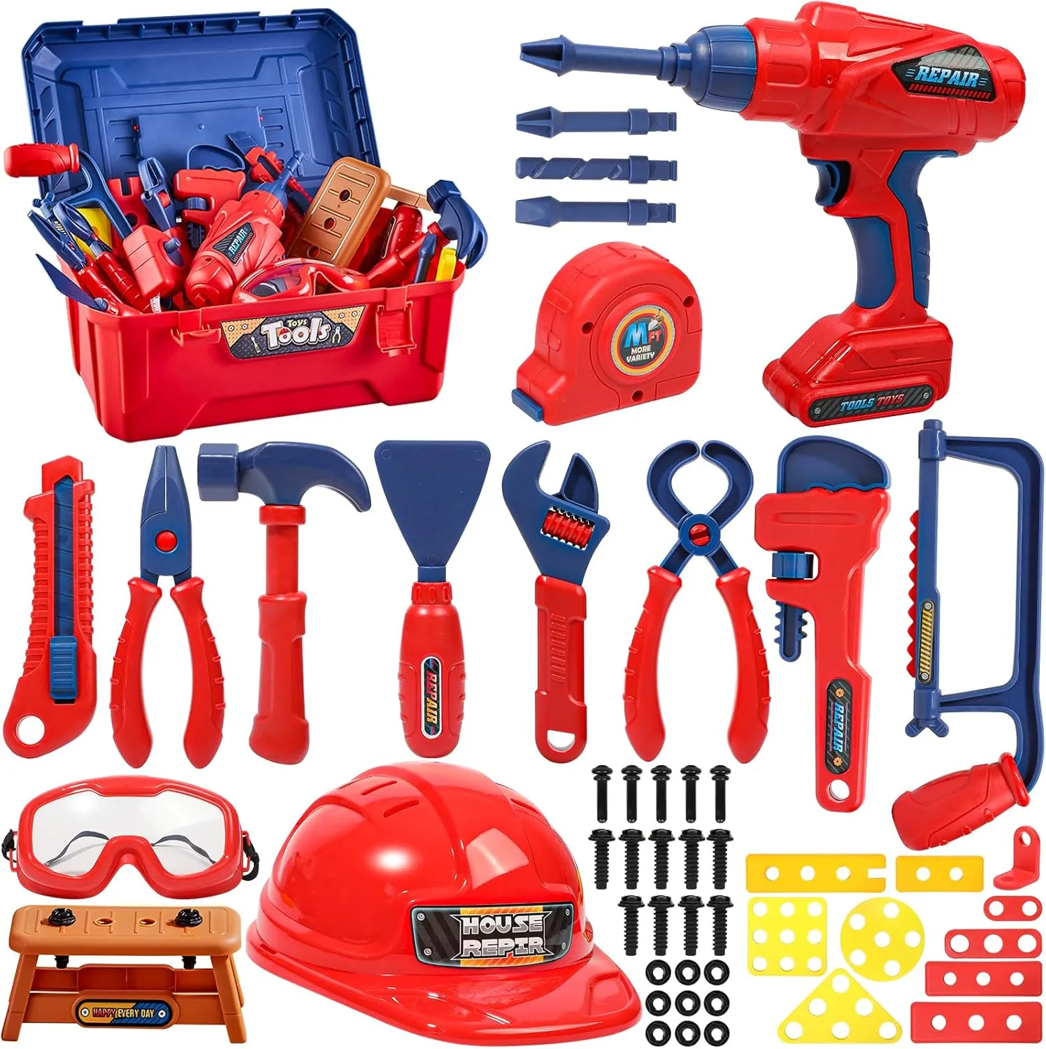 Play Construction Toy for Boys Girls 3 4 5 6 Years Old$ Birthday Kids Tool Set$ 53 Pcs sufficient intimate microscope explode citizenry Toddler Tool Kit with Tool Box & Electronic Toy Drill$ Pretend 