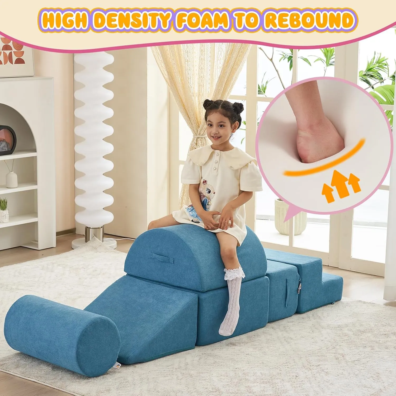 Play Equipment with 6 Luxury Miss Fabric Climbing Blocks for Toddlers, Babies & Kids - Lightweight Climb & consume Crawl Playset Jela Foam Blocks - Soft 