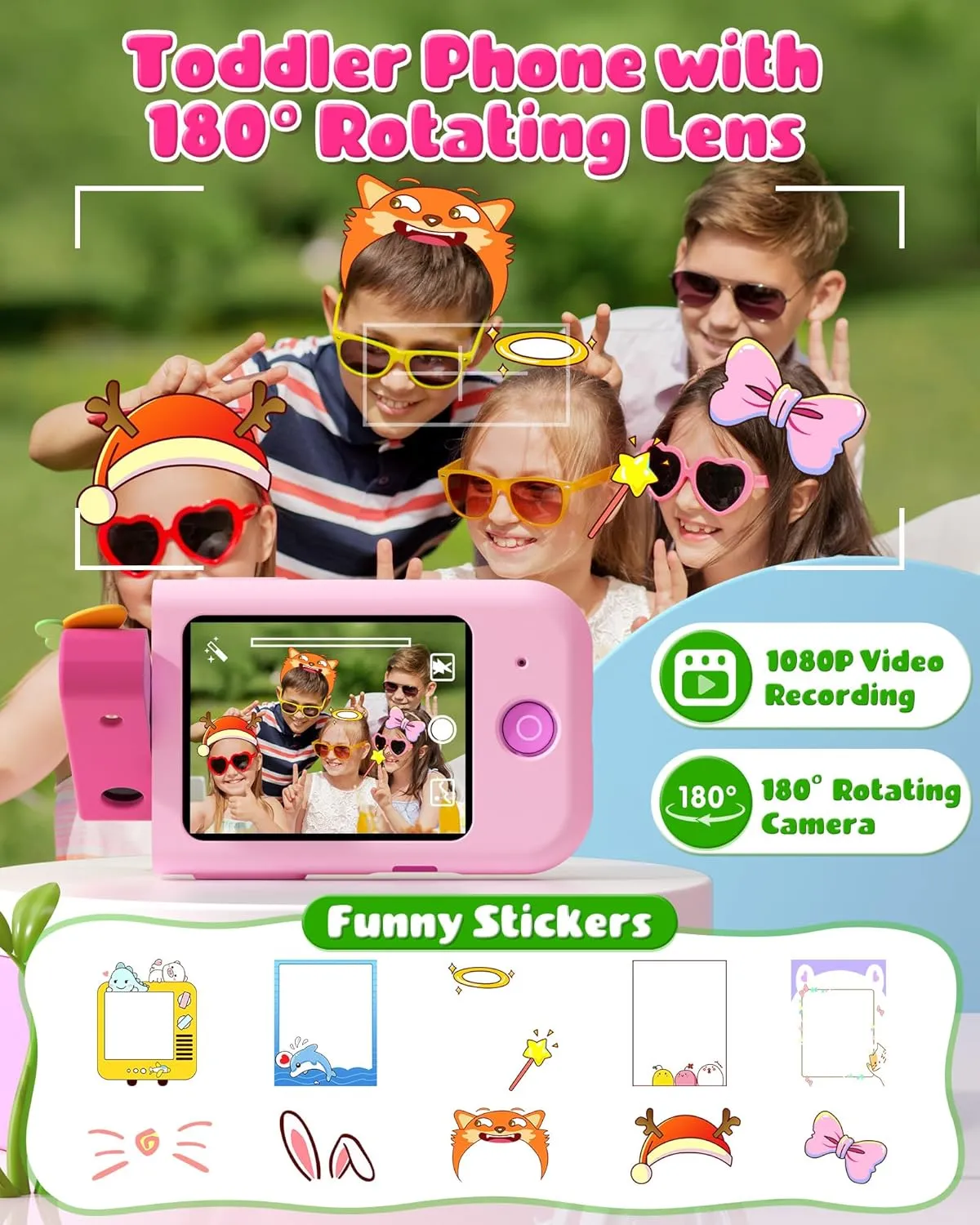 Player, 8GB SD Card(Pink Rabbit) Kids path Smart Phone Toys for Boys, Christmas Birthday Gifts for Girls Boys Ages 3-10, Touchscreen Toddler Learning Play Toy Phone with Rotating Camera, Game, Music 