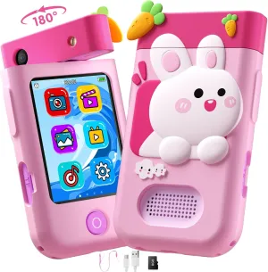 Player, 8GB SD Card(Pink Rabbit) Kids path Smart Phone Toys for Boys, Christmas Birthday Gifts for Girls Boys Ages 3-10, Touchscreen Toddler Learning Play Toy Phone with Rotating Camera, Game, Music 