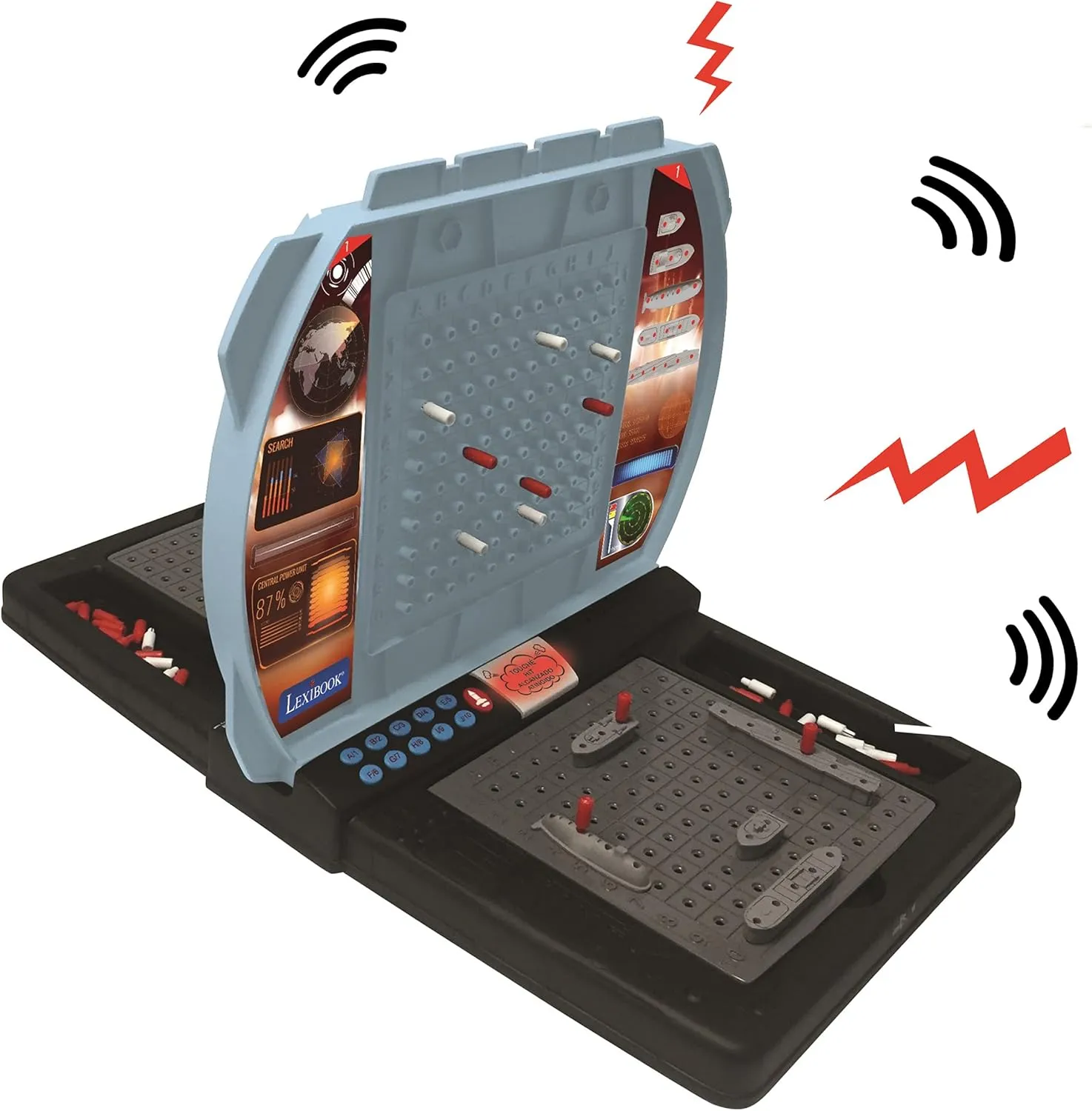 Players, Interactive, Light and Sound Effects, Strategy, Battery Operated, Grey/Black, automate personal GT2800US LEXIBOOK Talking Sea Battle (French, English, Spanish, Portuguese), Electronic Board Game 1 or 2 