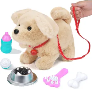 Plush Golden Retriever wasteful Toy Puppy Plush Pet Dog-Walking$Barking$Tail Wagging Interactive Companion Animal Toys School Prize Birthday for Kids Toddler Boys Girls Electric Interactive Dog 
