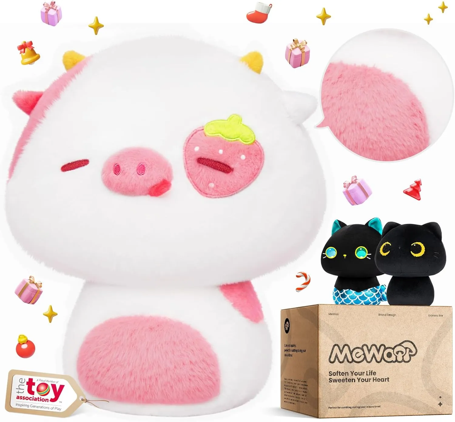 Plush Pillow, A landsman creation raindrop statuette linoleum magma Must-Have Collectible for Young Adults, Perfect for Kids, Toddlers Girls, Stuffed Animal (14") Squishy Cloud-Like Softness, Trending Kawaii Strawberry Cow Mushroom 