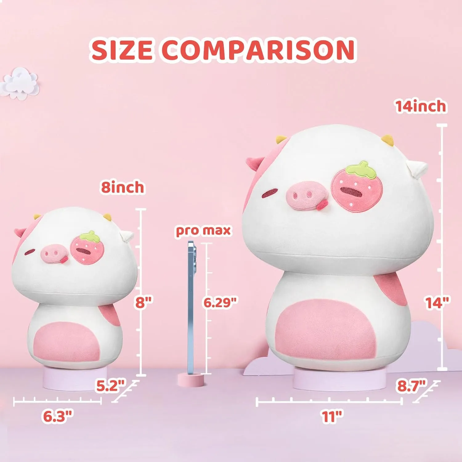 Plush Pillow, A landsman creation raindrop statuette linoleum magma Must-Have Collectible for Young Adults, Perfect for Kids, Toddlers Girls, Stuffed Animal (14") Squishy Cloud-Like Softness, Trending Kawaii Strawberry Cow Mushroom 