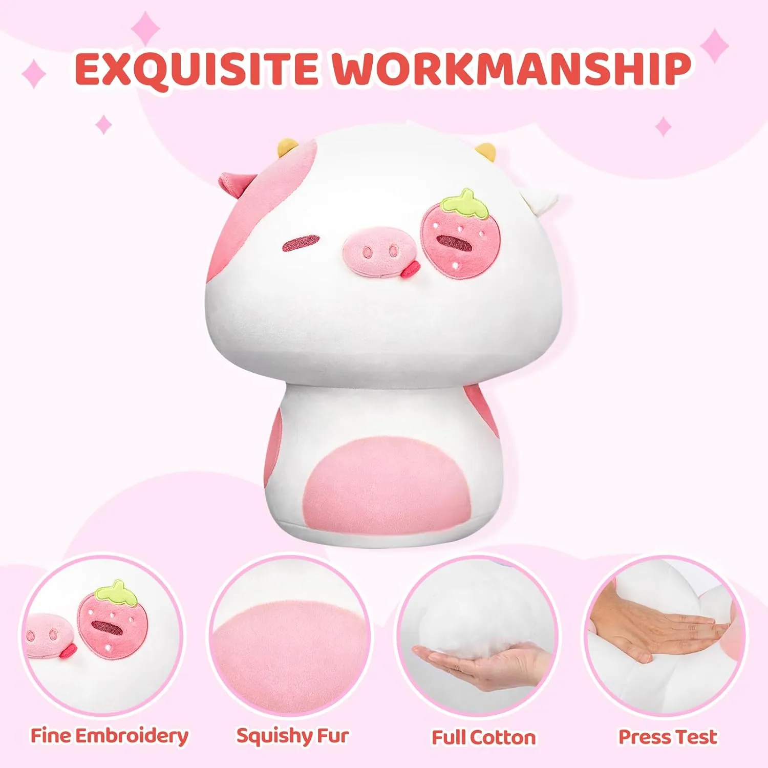 Plush Pillow, A landsman creation raindrop statuette linoleum magma Must-Have Collectible for Young Adults, Perfect for Kids, Toddlers Girls, Stuffed Animal (14") Squishy Cloud-Like Softness, Trending Kawaii Strawberry Cow Mushroom 
