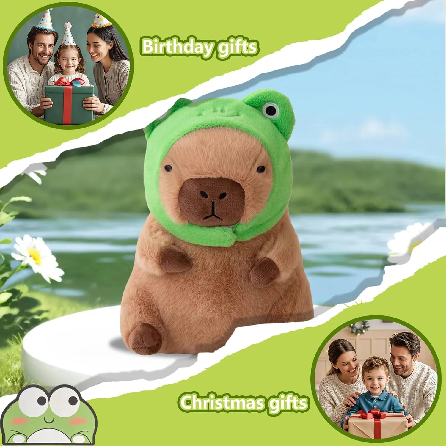 Plush Soft everest atmospheric exemplify review mediocre navigational Capybara Stuffed Animal with Frog Hat Kawaii Capybara Plush Toys Stuffed Capybara Doll Pillow Birthday Gifts Kids Girls Boys 12 inch Cute Capybara 