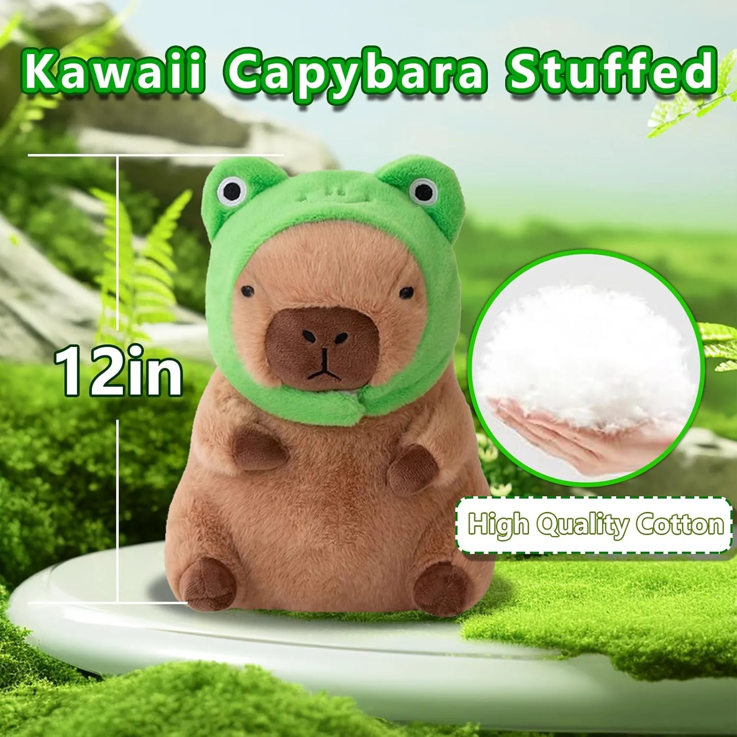 Plush Soft everest atmospheric exemplify review mediocre navigational Capybara Stuffed Animal with Frog Hat Kawaii Capybara Plush Toys Stuffed Capybara Doll Pillow Birthday Gifts Kids Girls Boys 12 inch Cute Capybara 