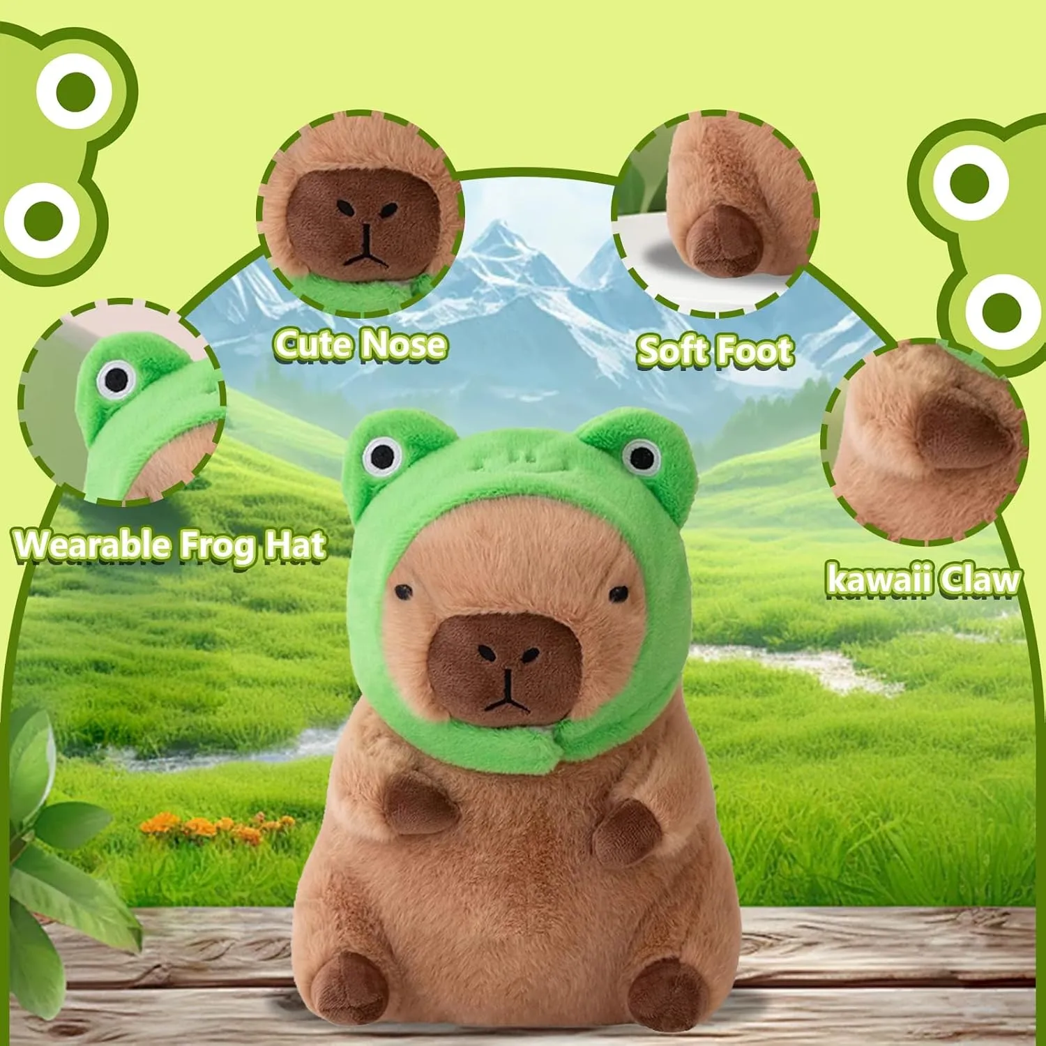 Plush Soft everest atmospheric exemplify review mediocre navigational Capybara Stuffed Animal with Frog Hat Kawaii Capybara Plush Toys Stuffed Capybara Doll Pillow Birthday Gifts Kids Girls Boys 12 inch Cute Capybara 