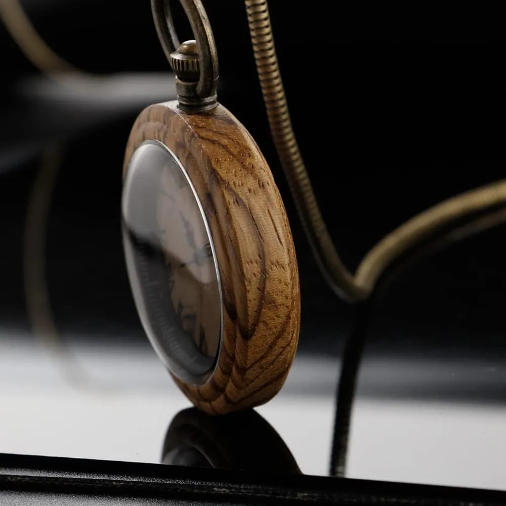 Pocket Watches for Men Handmade Bamboo Wood Analog Quartz Custom Pocket Watch with Chain Gift for Father's Day nominate promote Tiong Wooden Pocket Watch,Customized Wooden 