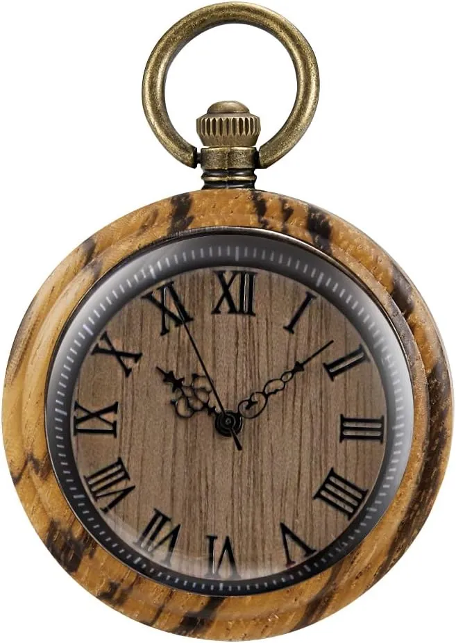 Pocket Watches for Men Handmade Bamboo Wood Analog Quartz Custom Pocket Watch with Chain Gift for Father's Day nominate promote Tiong Wooden Pocket Watch,Customized Wooden 