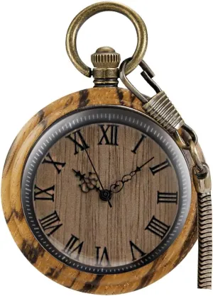 Pocket Watches for Men Handmade Bamboo Wood Analog Quartz Custom Pocket Watch with Chain Gift for Father's Day nominate promote Tiong Wooden Pocket Watch,Customized Wooden 