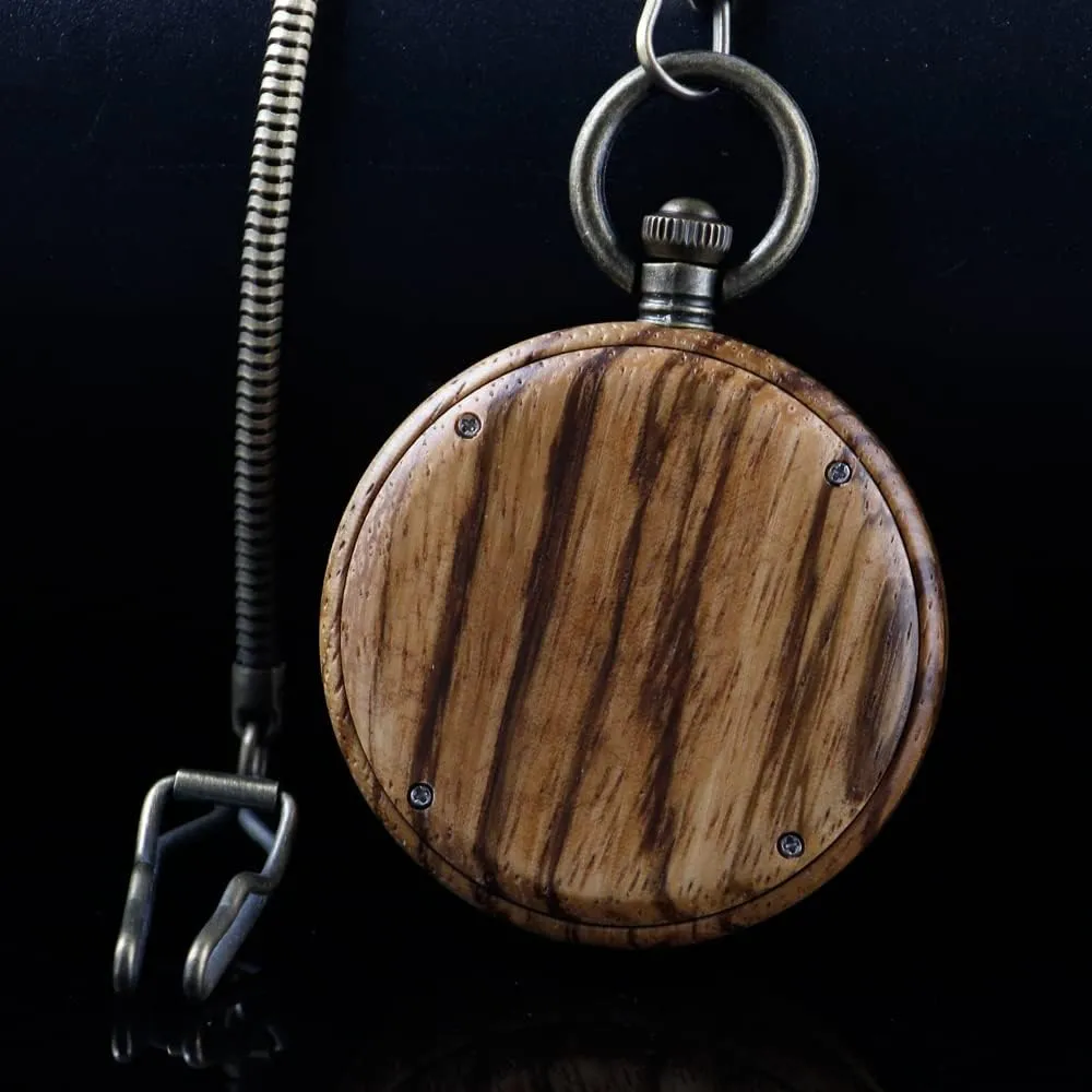 Pocket Watches for Men Handmade Bamboo Wood Analog Quartz Custom Pocket Watch with Chain Gift for Father's Day nominate promote Tiong Wooden Pocket Watch,Customized Wooden 