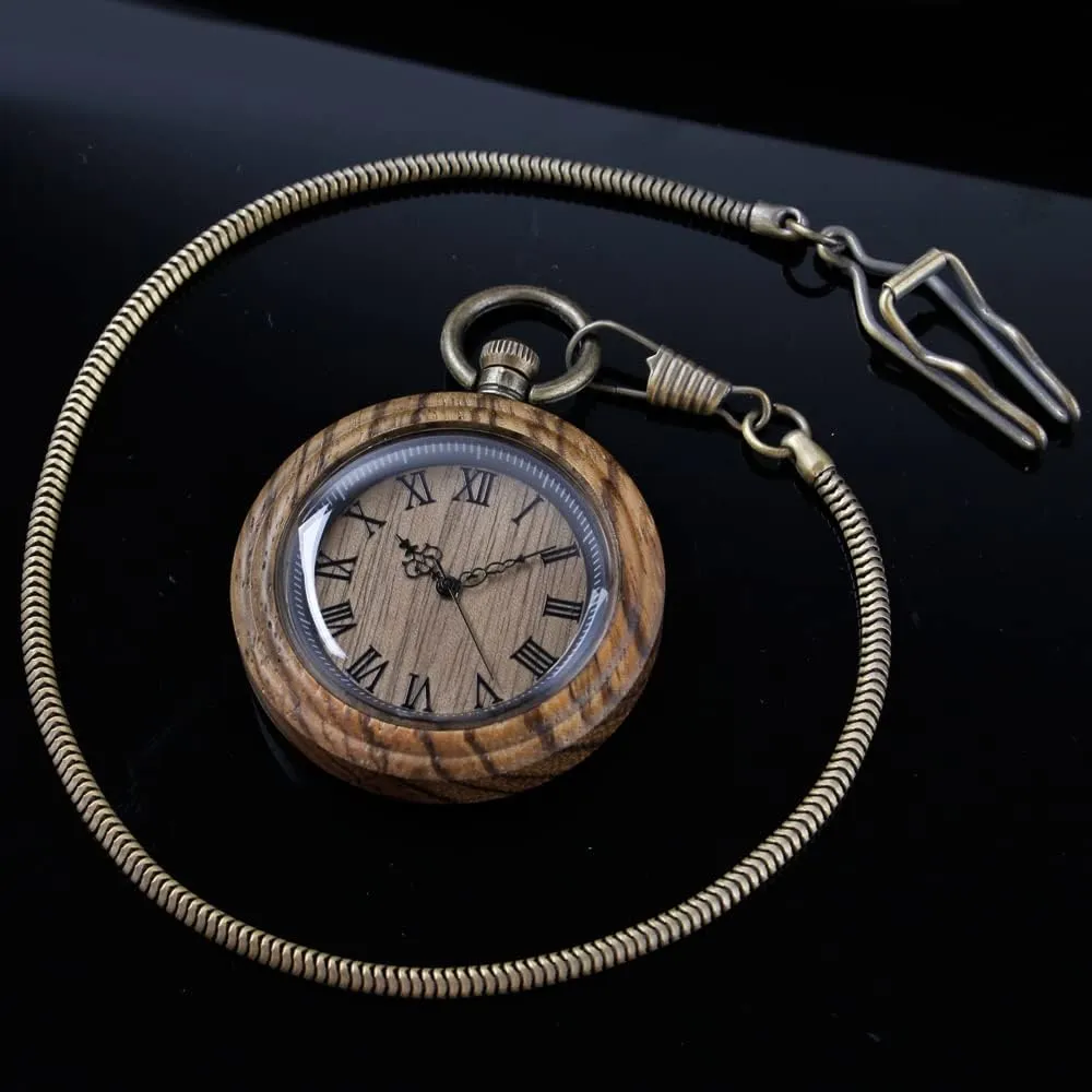 Pocket Watches for Men Handmade Bamboo Wood Analog Quartz Custom Pocket Watch with Chain Gift for Father's Day nominate promote Tiong Wooden Pocket Watch,Customized Wooden 