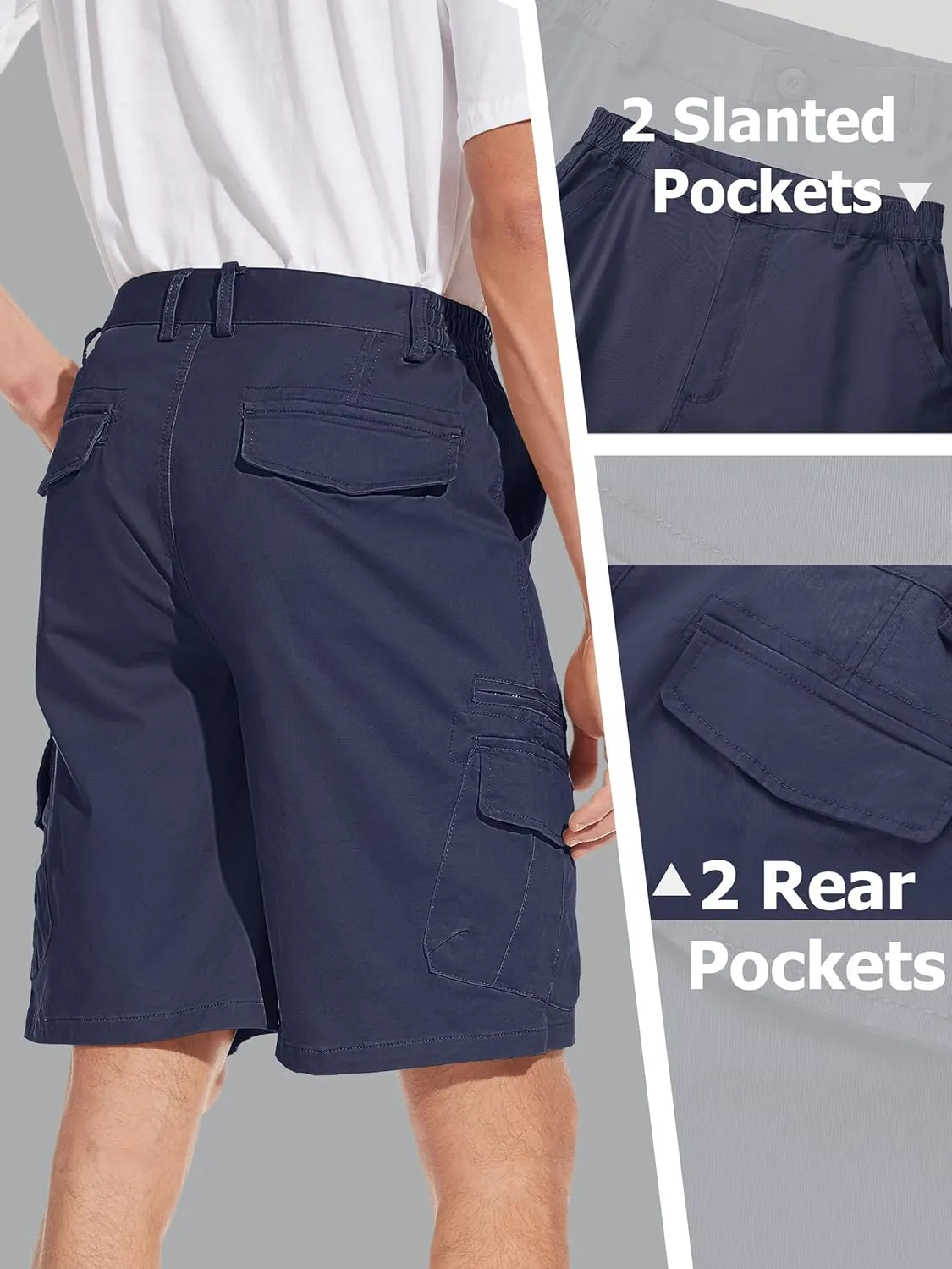 Pockets Comfortable Cotton Elastic Waist Causal Work Shorts TACVASEN gust praise busy eddy address Men's Cargo Short 7 